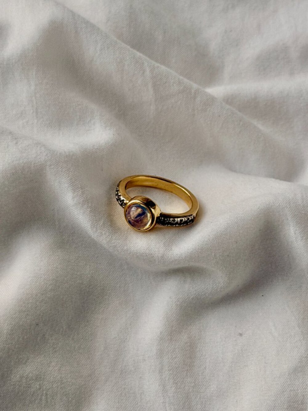 Delicate Solitaire 18k Gold Plated Ring - Moonstone Size 7